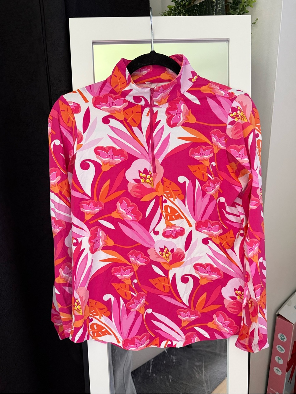 IBKUL Shirt Top Womens Large Floral Long Sleeve Zip Golf Tennis Athletic Size S